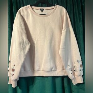 Stretch Fleece Sweatshirt with Embroidered Cut-Out Sleeves